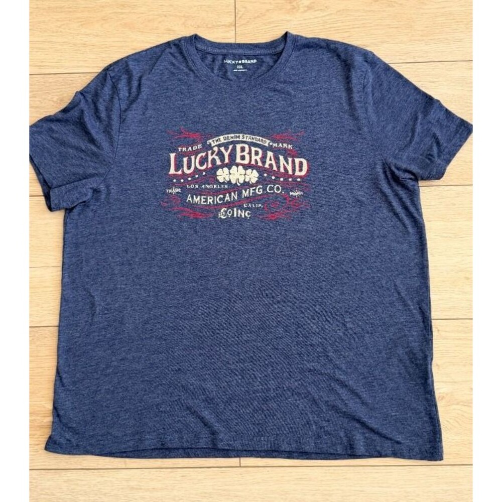 Lucky Brand Soft Heathered Blue Distressed Graphic Logo T-Shirt XXL